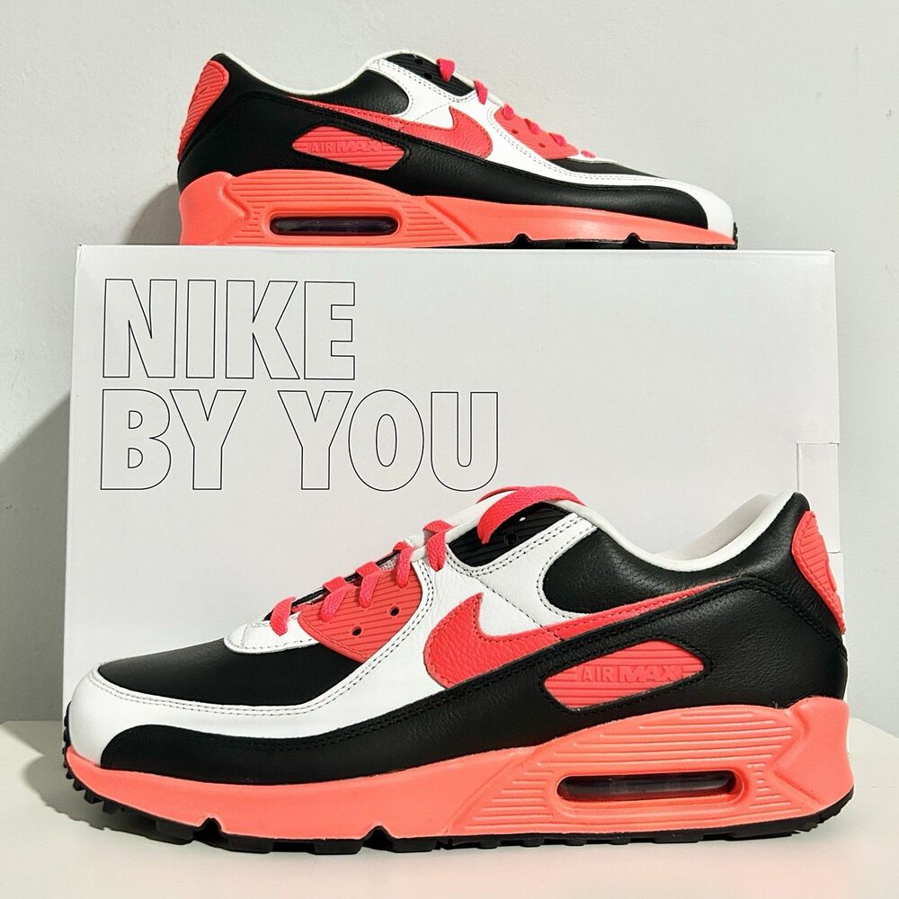 Nike By You Air Max 90 Men’s Size 11 White Black Orange Lifestyle Sneakers